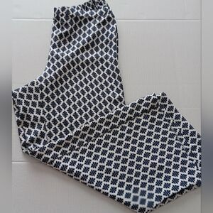 J. Jill Wearever Pull On Navy/White Leaf Pattern Wide Legs Cropped  Pants Sz S